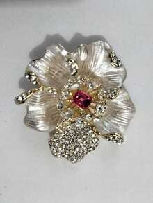 1pc Cross-Border Hot Selling Women's Iris & Zirconia Flower Brooch, Elegant Wearing Effect, Multiple Colors Available - Multicolor - View 6