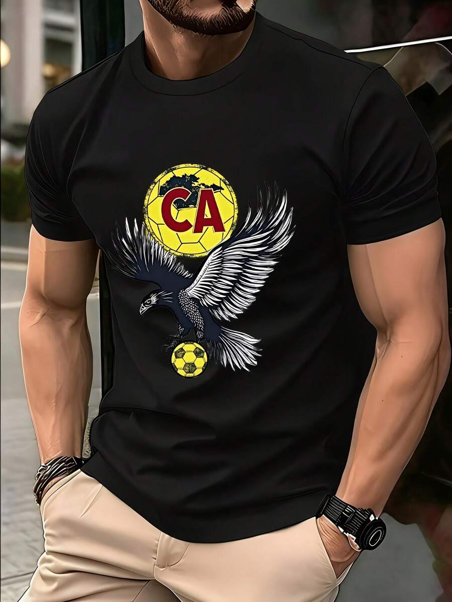 Simple Men's Summer T-Shirt With Eye-Catching Fun Prints - 黑色 - 查看 1