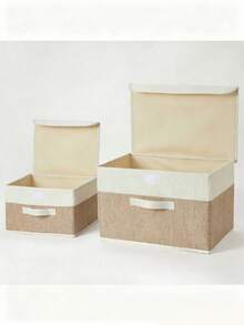 1pc Dustproof Linen Fabric Storage Box With Handle, Foldable And Stackable, Suitable For Storing Toys, Books, Cosmetics, Perfect For Wardrobe, Bedroom, Living Room, Kids Room, Dorm, Office, Apartment - Khaki - View 9