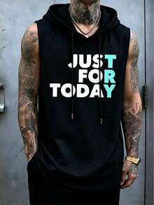 Men's Summer Fashion Casual Drawstring Hooded Vest - 黑色 - 查看 2