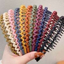 1/5/10 件装随机波浪发带，女士女孩适用，锯齿状塑料发圈，防滑梳子发箍，适合浓密头发，多种哑光颜色可选，沙滩发饰，女士头饰 - 彩色 - 查看 6