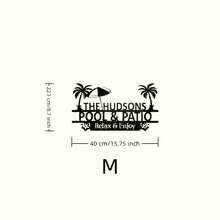 Personalized Pool And Patio Sign, Custom Family Name Metal Wall Art With Palm Tree And Surfboard Design, Outdoor Decor For Backyard And Garden, Backyard Oasis - Black - View 10