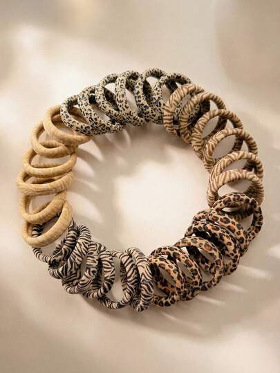 MH Bộ 10/20/30 dây buộc tóc co giãn in họa tiết ngựa vằn và báo, dây buộc tóc thể thao không đường may, phù hợp cho bé gái và phụ nữ.