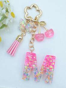 1pc Resin Flower Sequin Keychain, Suitable As Gift For Girlfriend - Pink - View 21