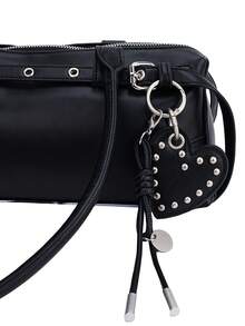 JRESSIAL Punk Style Heart-Shaped Bag Charm, Casual Fashion Keychain Accessory - Black - View 2