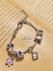 1pc Pink Cherry Blossom Charm Bracelet, 12 Zodiac Signs Commemorative Bracelet, Luggage & Shopping Bag Commemorative Bracelet, Cute Flower Charm Bracelet - Hồng - Xem 2