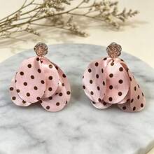 1对粉色波点玫瑰花耳环，独特设计，优雅女士耳环，春夏款 - 彩色 - 查看 2