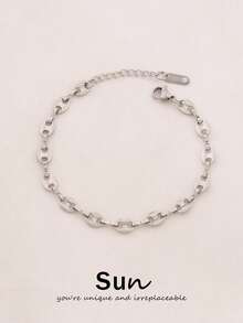 1 pieza Pulsera de acero inoxidable con forma de grano de café para mujer, joyería de pulsera geométrica simple de moda - Pulsera - Ver 5