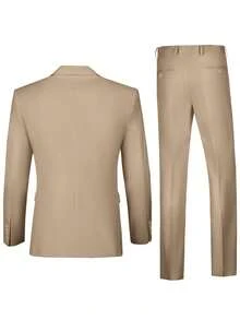 Conjunto de traje para hombre de 2 piezas, incluye chaqueta y pantalones, color champán con bolsillos, adecuado para fiestas, negocios, salidas y uso casual - Champán - Ver 3
