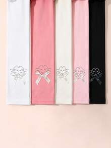 1 chiếc quần legging lửng cho bé gái, thiết kế nơ đính đá dễ thương, họa tiết mèo, ôm sát, đa năng cho mùa xuân, hè và thu giao mùa. - Nhiều màu - Xem 4