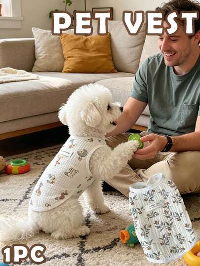 宠物背心、无袖背心、狗狗衣服、T恤、可爱上衣、宠物服装、夏季上衣、猫咪礼物、无袖开衫、可爱背心、狗狗防晒背心、短袖，猫狗通用，防晒、轻便、防掉毛、透气、吸湿排汗、速干、易于穿脱。是婚礼、生日派对、订婚庆典的理想礼物，也是“宠物妈妈”的完美之选。