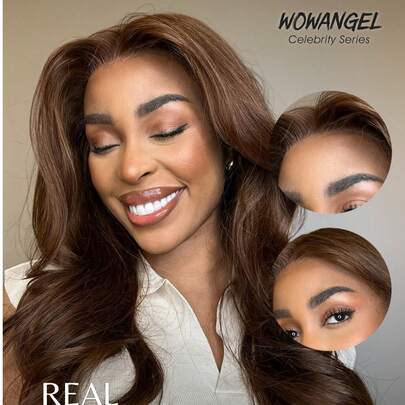 WOWANGEL 22-28英寸巧克力棕色蕾丝前假发，真人发丝，13x6高清水波纹蕾丝前假发，250密度，预拔毛，4号染色前额假发，棕色真人发假发，女士真人发假发 - 适合度假、户外活动、周日盛装、上学、节日、圣诞节、返校、婚礼、万圣节、约会之夜等场合，魅力女士假发