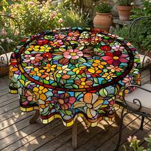 Stained Glass Floral Tablecloth, Colorful Flower Print, Perfect For Kitchen, Dinner, Parties, Holiday Celebrations & Outdoor Gatherings - A - View 1