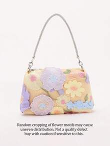花卉刺繡迷你肩背包 可愛波希米亞風女用手拿包 日常約會海邊度假派對適用 - 黃色 - 查看 2