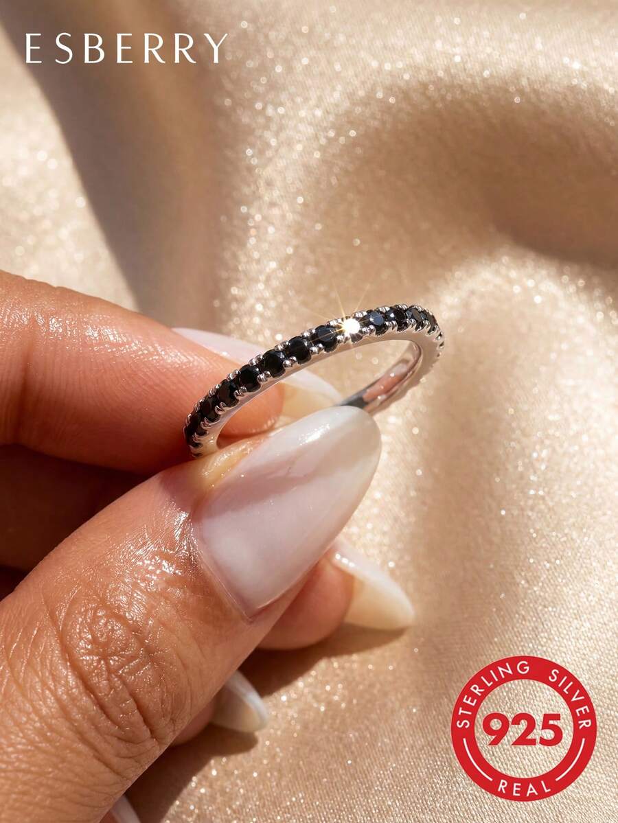 1 chiếc nhẫn bạc trang trí đá Cubic Zirconia thanh lịch, quà tặng cho phụ nữ.