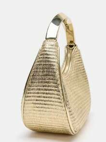 2026 Spring/Summer New Women's Bag, Metal Handle Detail Mini Woven Crossbody Bag - Gold - View 3