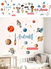 1pc Customizable Astronaut & Sports Theme Wall Sticker, Removable Wall Decal - Multicolor - View 2