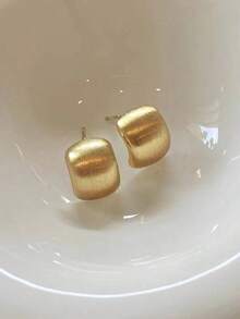 1pair Simple French Metal Bead Design Vintage Personalized Fashion Easeful Matte Texture Stud Earrings Women's Daily Life, Date And Commuting - Yellow Gold - View 9