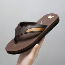 1双棕色人字拖，男士休闲凉鞋，防滑厚底，户外沙滩拖鞋 - 棕色 - 查看 2