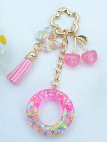 1pc Resin Flower Sequin Keychain, Suitable As Gift For Girlfriend - Pink - View 35
