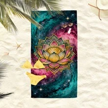 1条莲花星空沙滩巾，超柔软超细纤维特大号沙滩毯，超强吸水浴巾，适合旅行、游泳池、潜水、冲浪、瑜伽、露营，多种尺寸可选，沙滩、泳池、旅行、露营、瑜伽必备用品 - 蓮花星空 - 查看 3
