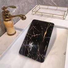 Khay đựng đồ dùng nhà tắm sang trọng viền vàng họa tiết vân đá cẩm thạch, khay đựng đồ trang điểm hình chữ nhật, thích hợp để trên mặt bàn, bàn trang điểm, nhà bếp, trưng bày mỹ phẩm và trang sức. - Nhiều màu - Xem 7