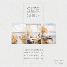 3 Stück Aquarell Küsten Strand Leinwandkunst, Strandpromenade Fensterblick Boot Drucke, neutrale Boho Dekoration für Wohnzimmer Schlafzimmer, moderne Küsten Heimdekoration, ohne Rahmen - 821 - Übersicht 3