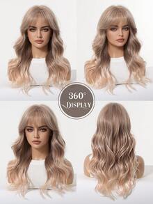 Tóc giả dài 20 inch dành cho nữ, kiểu ombre xám nâu sang vàng, gợn sóng, có mái, chịu nhiệt, làm từ chất liệu tổng hợp mật độ cao, trông tự nhiên và chân thực, phù hợp cho sử dụng hàng ngày, dự tiệc và cosplay. - Tóc vàng ombre - Xem 9
