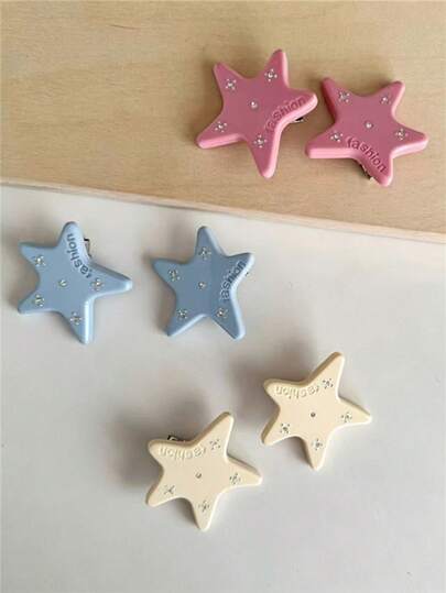 6个五角星水钻发夹，甜美可爱刘海夹，适合女孩