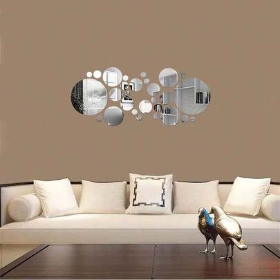 26pcs 3D Acrylic Mirror Wall Stickers, Round Mirrors, DIY TV Background Room Wall Decals, Bedroom Bathroom Wall Decor, Home Decoration