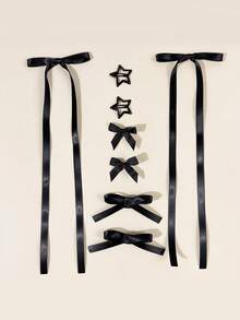 8pcs/Set Ribbon Hair Clips Bow Barrettes Versatile Side Hairpins Set - Multicolor - View 11