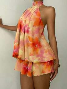 Vestido mini elegante de mujer con cuello halter y lazo en color amarillo claro - Multicolor 6 - Ver 9
