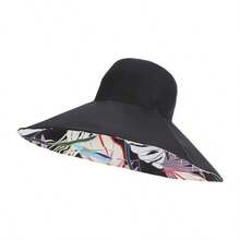 1pc Foldable Wide Brim Reversible Bucket Hat, Printed Pattern, Lightweight Sun Protection Hat For Women,Summer,Beach - Reversible Large Brim Sun Hat - View 6