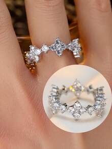 Nhẫn hoa đá Cubic Zirconia sang trọng, tối giản, thời trang, thiết kế độc đáo, phù hợp cho phụ nữ đeo hàng ngày. - nhẫn - Xem 11
