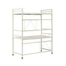 3-Tier Adjustable Microwave Oven Rack With Hooks, Non-Slip Feet, And High Load Capacity - White - View 7