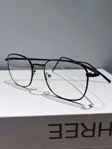 1 Pair Y2K Style Square Frame Photochromic Glasses, Unisex, Transparent Lens Computer Glasses, Fashionable Women's Accessory, Comes With Glasses Case And Cleaning Cloth2026 - 銀色 - 查看 10