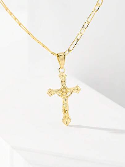 1 chiếc dây chuyền hình thánh giá Chúa Giê-su bằng đồng mạ vàng 14k dành cho nữ tuổi teen, thiết kế tối giản theo phong cách tôn giáo, đính đá Zirconia tinh tế, phù hợp cho học sinh và đeo hàng ngày, món quà trang sức tôn giáo lý tưởng cho các dịp lễ hội và sinh nhật.
