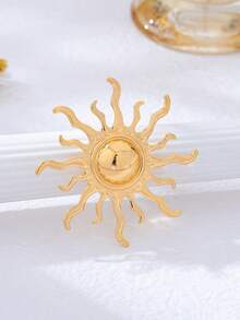 1pc Fashionable Creative Metal Sun Brooch, Suitable For Women's Daily, Business And Party Wear - Yellow Gold - View 8