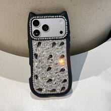 Ốp lưng điện thoại đính đá lấp lánh hình tai mèo, gọng đen cho iPhone 17 Pro Max, 16 Pro Max/15 Pro Max, 14, 13 inch, kiểu dáng sang trọng, bảo vệ điện thoại. - màu đen - Xem 7
