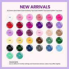 Beetles 32 Colors Spring Gel Polish Set - Purple Orange Red Brown Black White Blue Nude Green All Seasons Kit With Base Top Coat, UV LED Needed, Gifts For Women Fingertips Canvas - 32 Colors Fingertips Canvas Collection - 查看 2