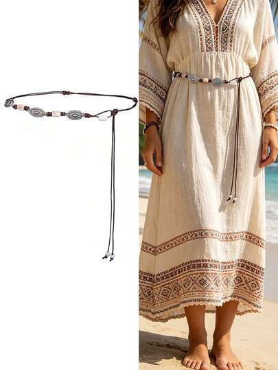 1 chiếc thắt lưng dệt kiểu Bohemian, màu cà phê, phụ kiện dây thắt lưng thời trang, thanh lịch cho váy.