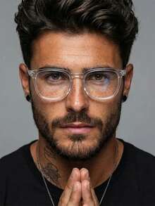 1 Pair Men's Transparent Frame PC Korean Style Non-Prescription Glasses, Versatile - Clear - View 1