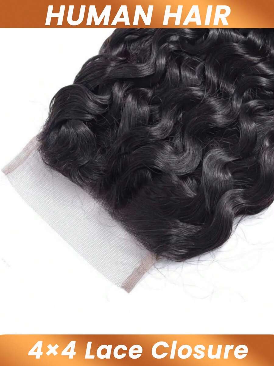 4x4 Transparent Lace Closure, Natural Black Water Wave Virgin Hair, Suitable For Daily Use By Women - Natural Black - View 1