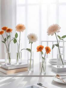 6pcs Shatterproof Transparent Plastic Cylinder Vases, Bohemian Style Centerpiece Decor, Suitable For Indoor Home Decor, Outdoor Garden, Wedding, Birthday Party, Etc. Minimalist Tabletop Centerpiece For Floral Arrangements - A - View 5
