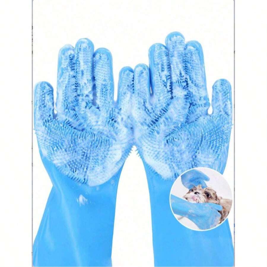 1双宠物美容手套 - 猫狗洗澡手套 - 耐用硅胶材质 - 宠物洗澡和按摩 - 彩色 - 查看 1