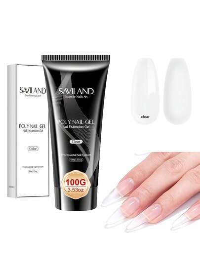  SAVILAND Hema Free Gel Transparente Grande de 100g, Extensión de uñas naturales con gel duro, Iniciador de fortalecimiento, Larga duración sin necesidad de limpiar, Remojo, Autonivelante, Requerido UV LED para principiantes y profesionales, Kit de manicura DIY para el hogar