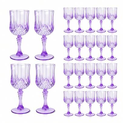 12/24/48 Pcs Plastic Purple Wine Glasses, Vintage Purple Champagne Glasses, Unbreakable Drinking Glasses& Wedding Cups, Goblets For Parties Wedding, Red Wine Glasses For Bars & Restaurants, 7Oz