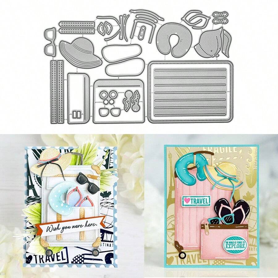 1 khuôn cắt kim loại, họa tiết vali du lịch, thích hợp cho việc tự làm sổ lưu niệm, thiệp chúc mừng và đồ thủ công bằng giấy. - LG26-7913 - Xem 1