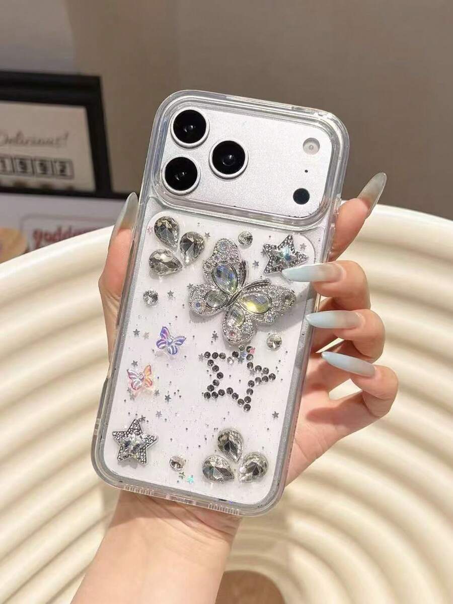 Diamond Butterfly Protective Case For IPhone 17 Pro Max, Delicate Aesthetic Design - White - View 1