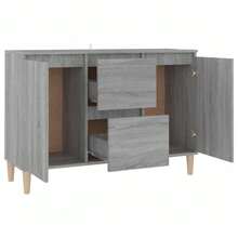 vidaXL Sideboard, Kommode mit 2 Schubladen 2 Türen, Anrichte Schrank für Wohnzimmer, Beistellschrank Mehrzweckschrank, Grau Holzwerkstoff - Grau - Übersicht 6
